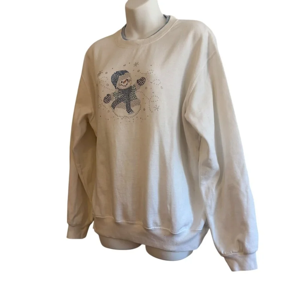 Vintage Rhinestone Snowman Sweatshirt | Decorated Originals | Size L - Picture 4 of 12